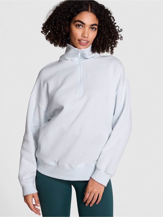 PINK Victoria's Secret Tops - PINK by Victoria’s Secret Campus Fleece Half Zip Sweater, Size Large